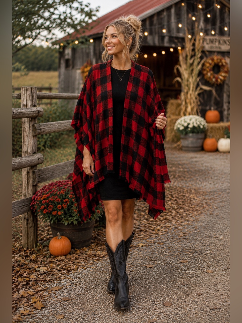 Old Navy Red Buffalo Plaid Poncho Wrap Eyelash Fringe
Cabincore Cozy OS